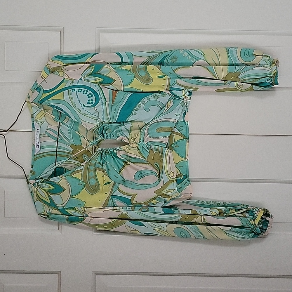 Zara women's mod floral print long sleeve cropped blouse sz S